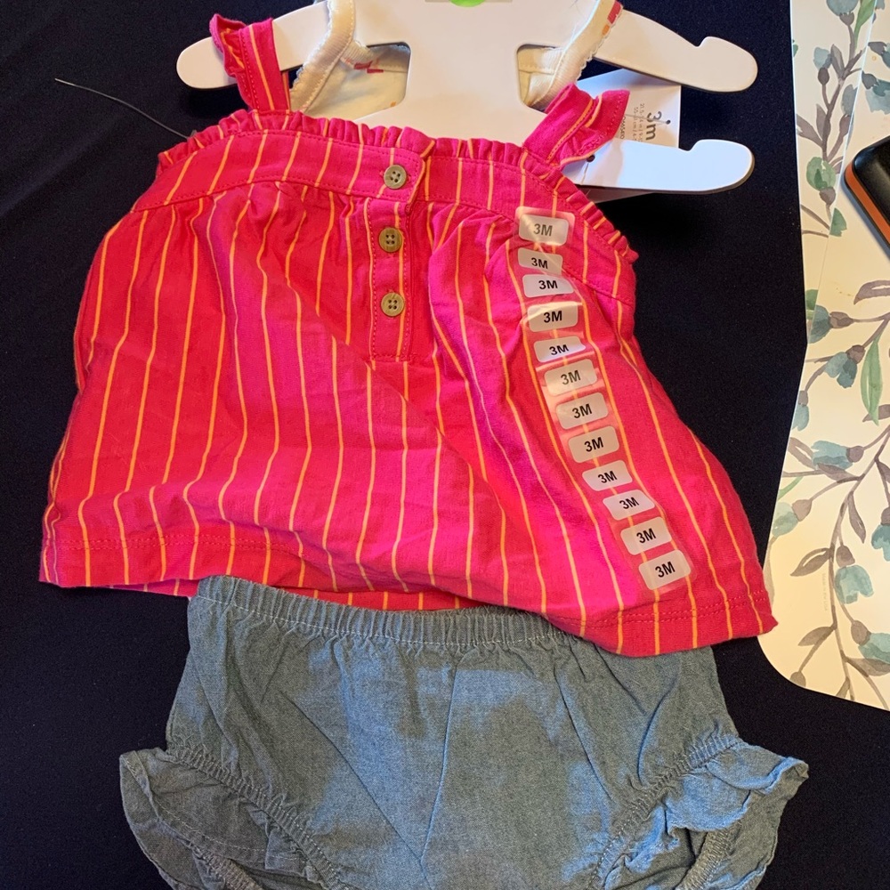 Pink Striped Kids Top and Blue Shorts Set
